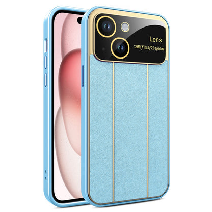 ELECTROPRIME For iPhone 15 Electroplating Litchi Grain Large Window Phone Case(Blue)