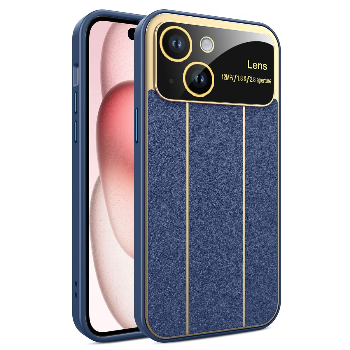 ELECTROPRIME For iPhone 15 Electroplating Litchi Grain Large Window Phone Case(Dark Blue)