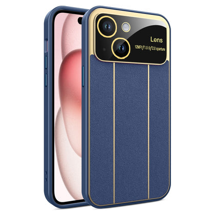 ELECTROPRIME For iPhone 15 Electroplating Litchi Grain Large Window Phone Case(Dark Blue)