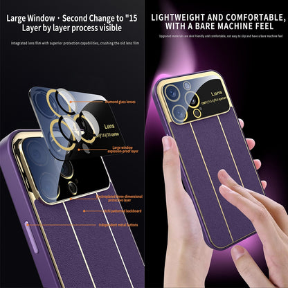 ELECTROPRIME For iPhone 15 Electroplating Litchi Grain Large Window Phone Case(Dark Blue)