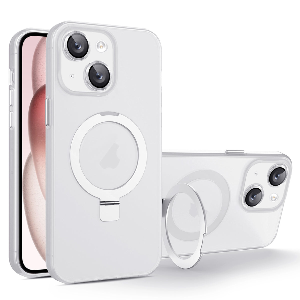 ELECTROPRIME For iPhone 15 Plus PC Hybrid TPU MagSafe Holder Phone Case(White)