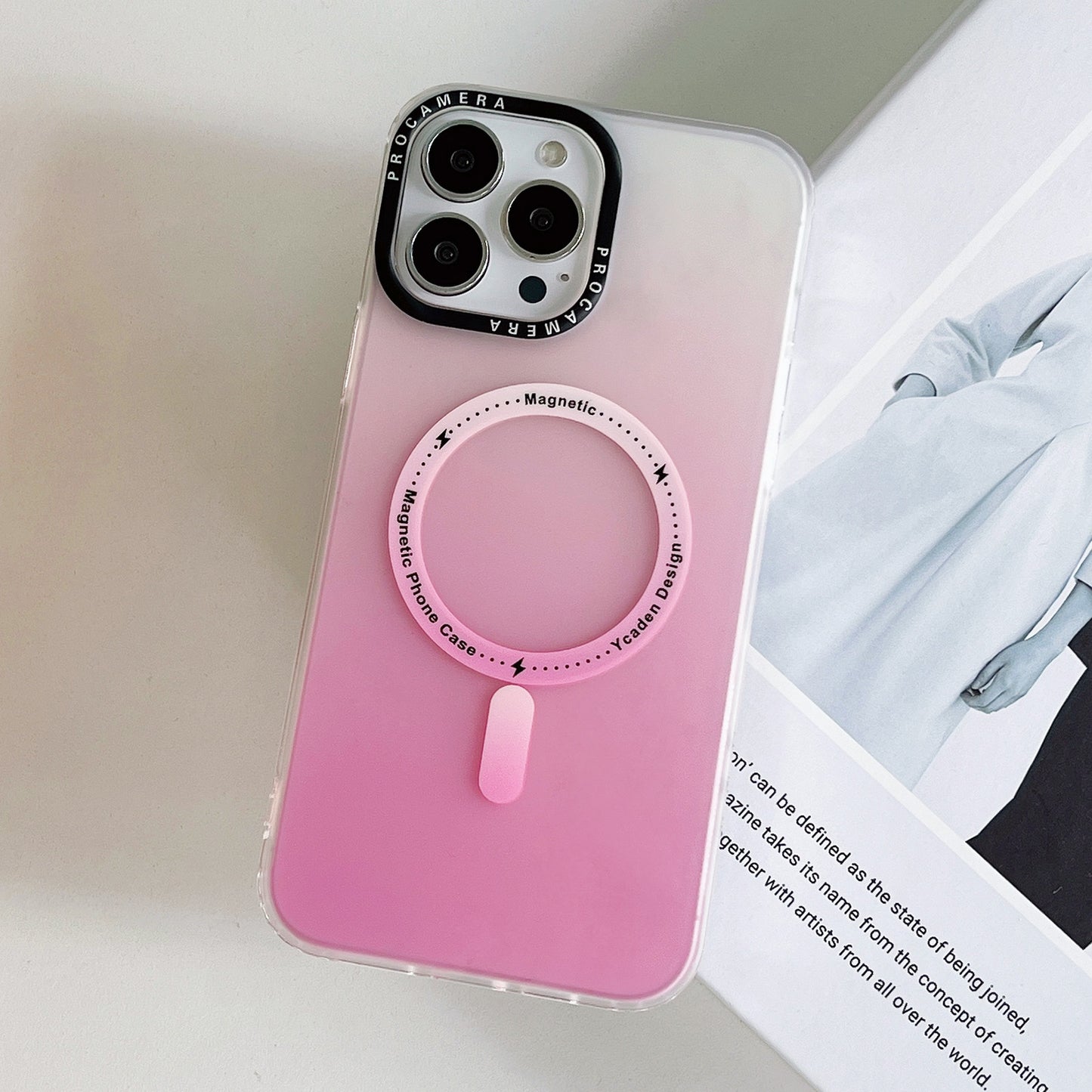 ELECTROPRIME For iPhone 15 Gradient IMD PC Hybrid TPU MagSafe Phone Case(Pink)