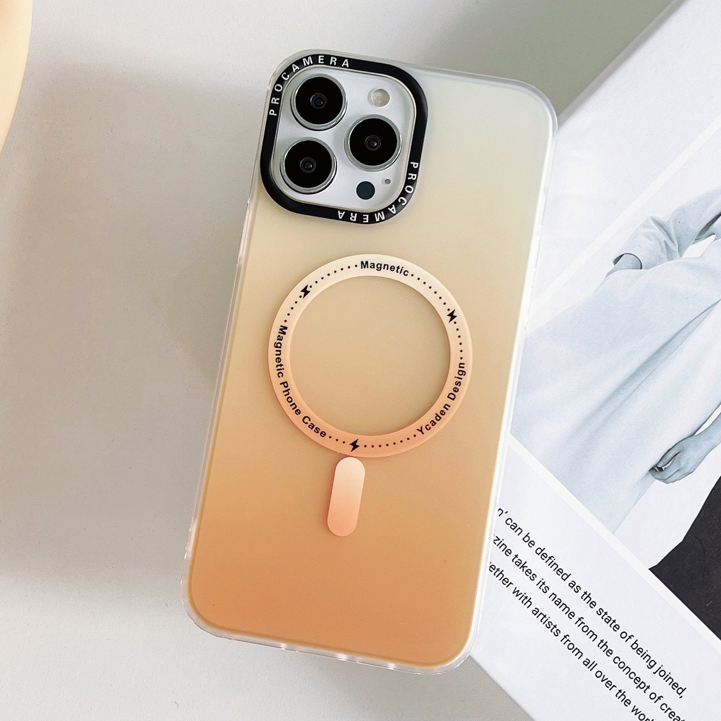 ELECTROPRIME For iPhone 15 Gradient IMD PC Hybrid TPU MagSafe Phone Case(Orange)
