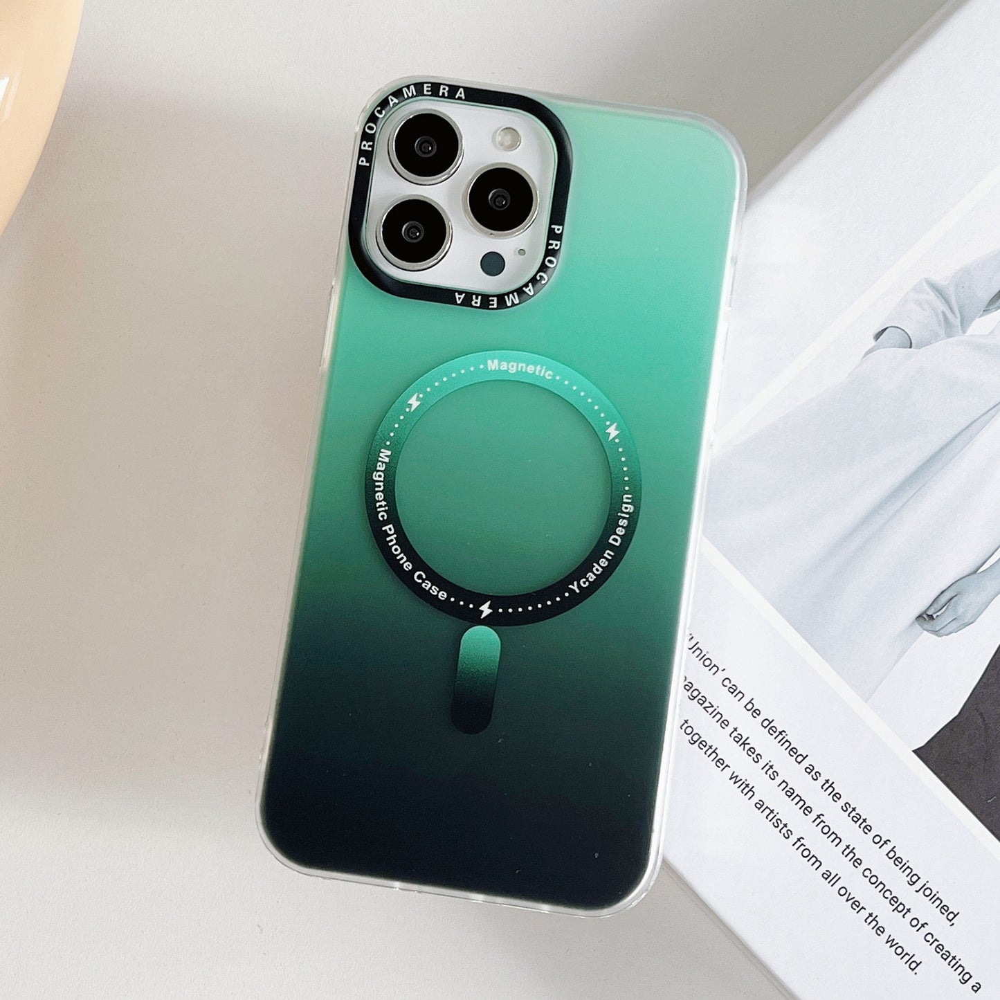 ELECTROPRIME For iPhone 15 Gradient IMD PC Hybrid TPU MagSafe Phone Case(Green)