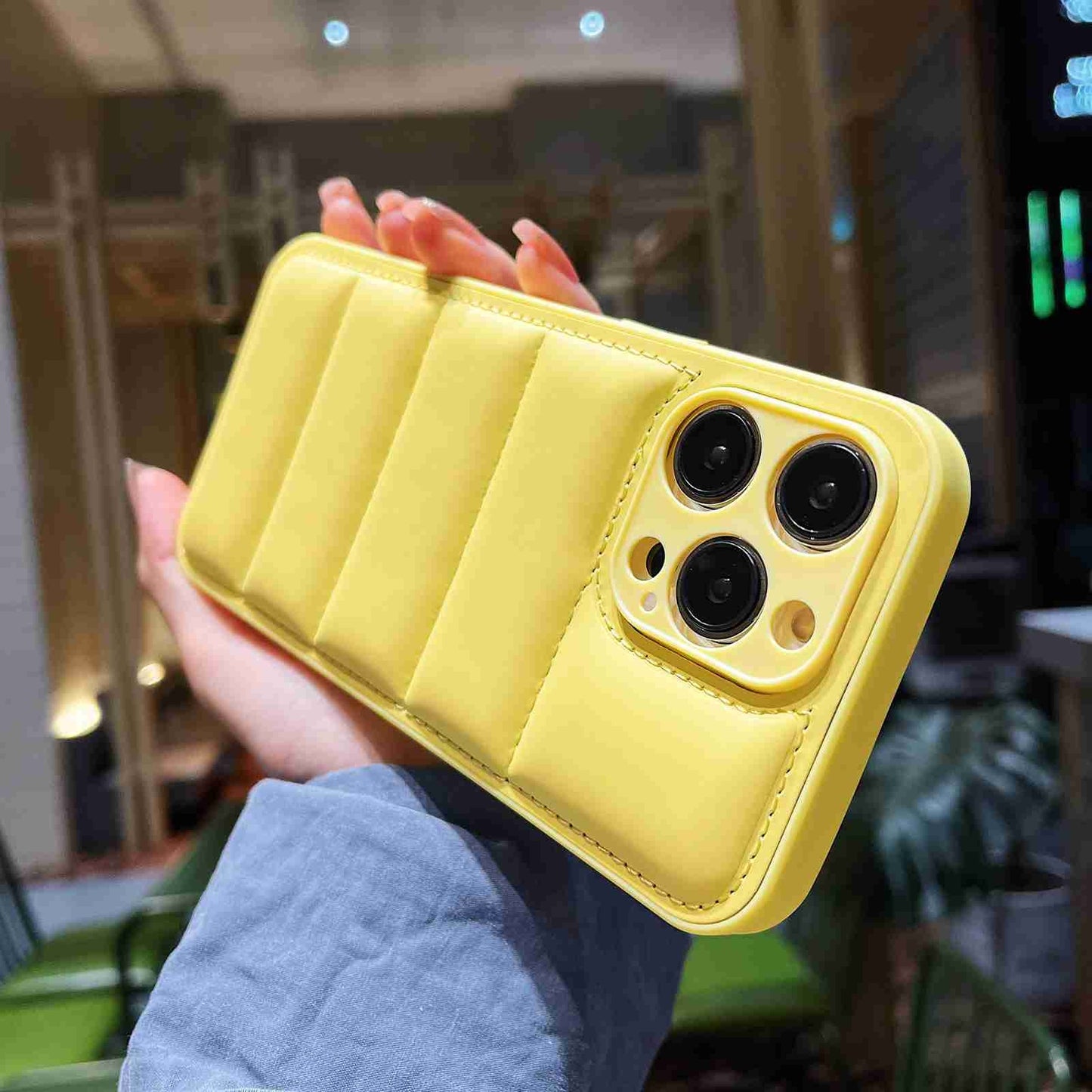 ELECTROPRIME For iPhone 15 Fine Hole Eiderdown Airbag Phone Case(Yellow)