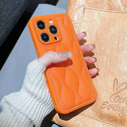 ELECTROPRIME For iPhone 15 Fine Hole 8-shaped Texture Eiderdown Airbag Phone Case(Orange)