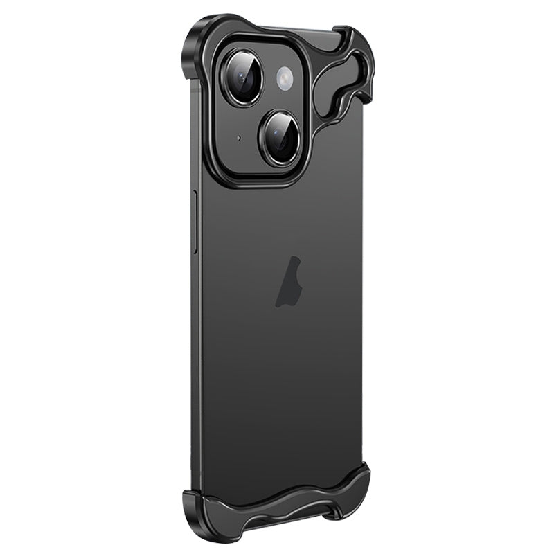 ELECTROPRIME For iPhone 15 Plus Frameless Metal Corner Pad Phone Case with Lens Film(Black)