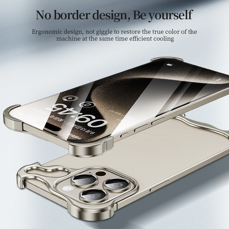 ELECTROPRIME For iPhone 15 Plus Frameless Metal Corner Pad Phone Case with Lens Film(Black)