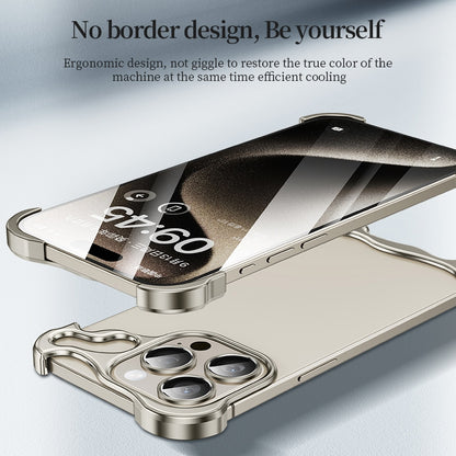ELECTROPRIME For iPhone 15 Plus Frameless Metal Corner Pad Phone Case with Lens Film(Black)