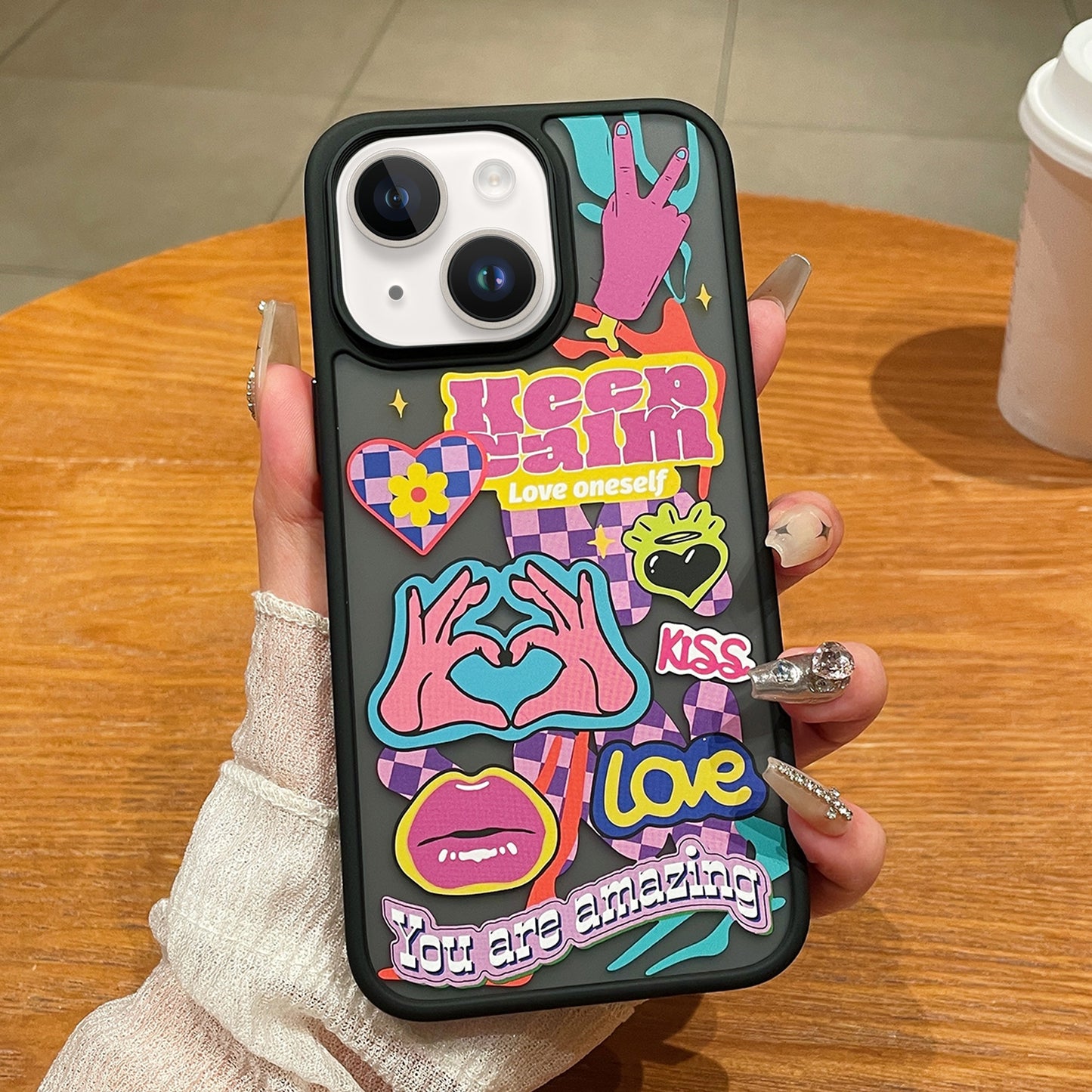 ELECTROPRIME For iPhone 15 Trendy Graffiti Noctilucent Phone Cases(Heart)