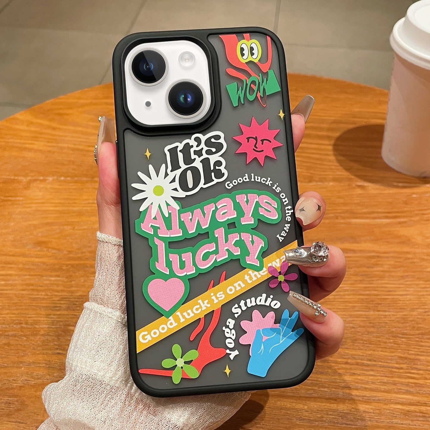 ELECTROPRIME For iPhone 15 Trendy Graffiti Noctilucent Phone Cases(Lucky)