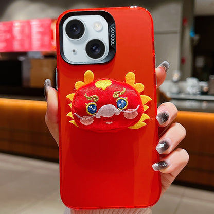 ELECTROPRIME For iPhone 15 New Year Lion Dance Plush Doll Phone Case(Dragon)