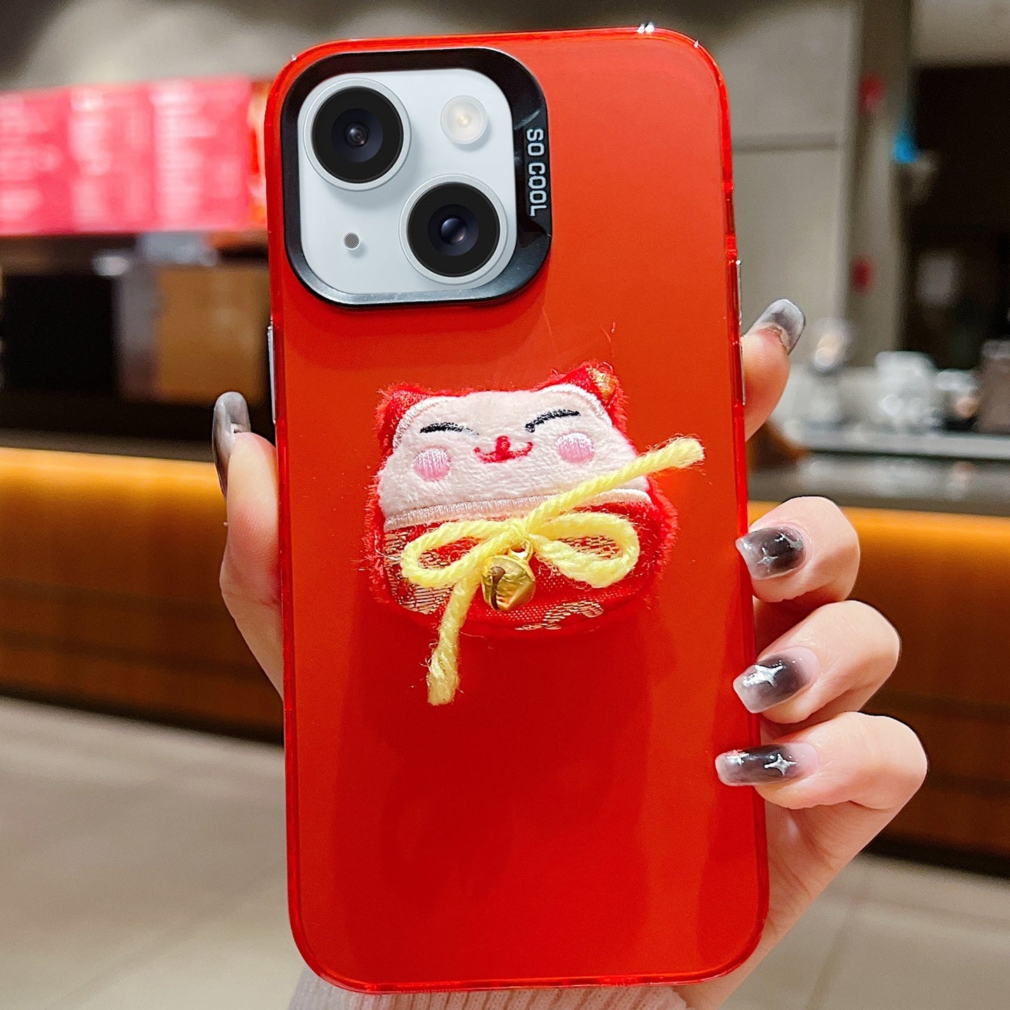 ELECTROPRIME For iPhone 15 New Year Lion Dance Plush Doll Phone Case(Lucky Cat)