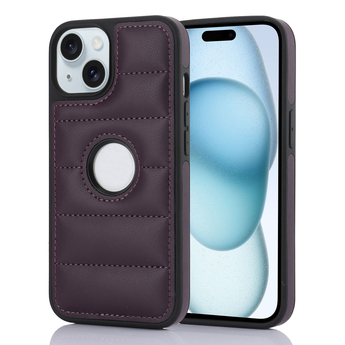 ELECTROPRIME For iPhone 15 Plus Piano Key Hollow Cutout PU Phone Case(Dark Purple)