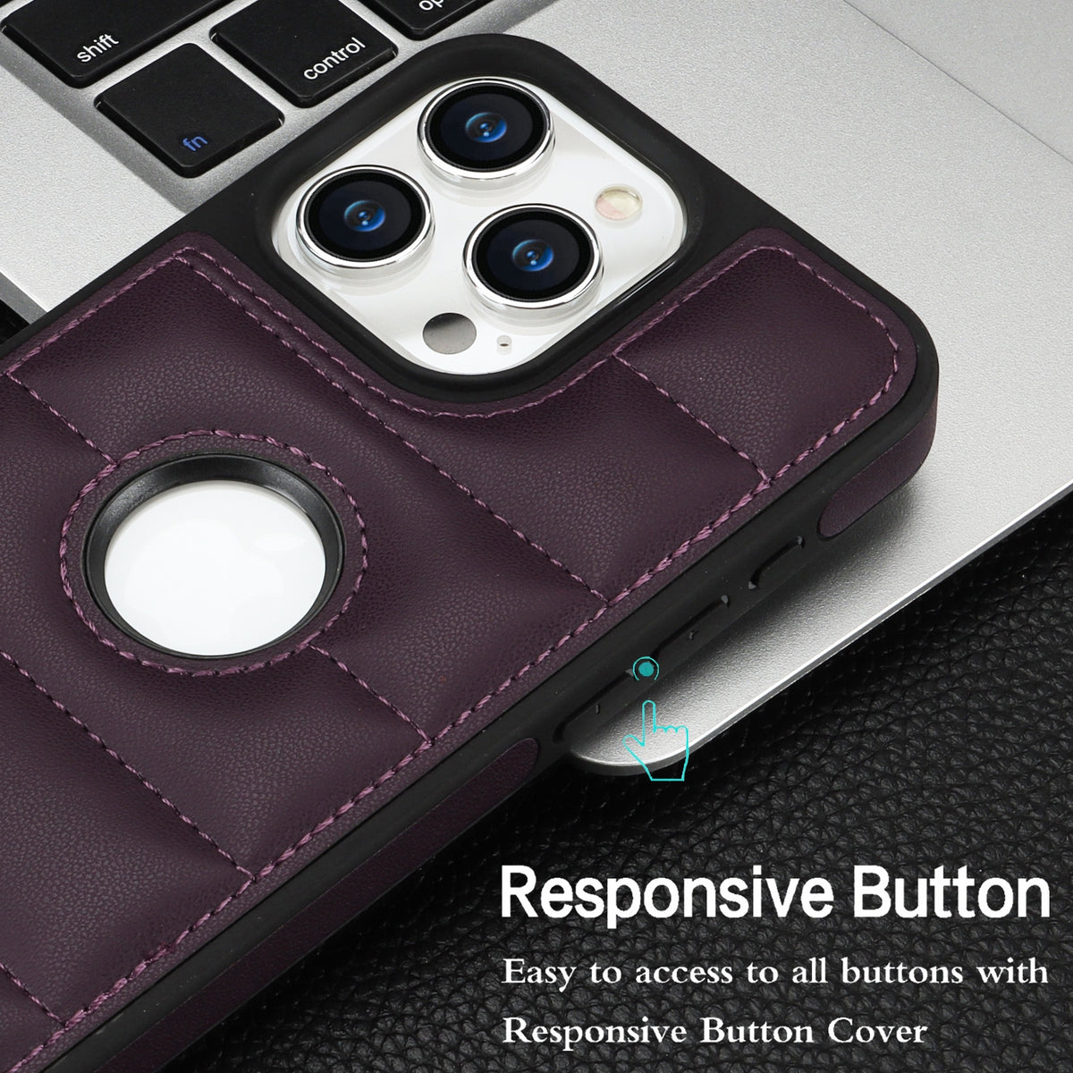 ELECTROPRIME For iPhone 15 Plus Piano Key Hollow Cutout PU Phone Case(Dark Purple)