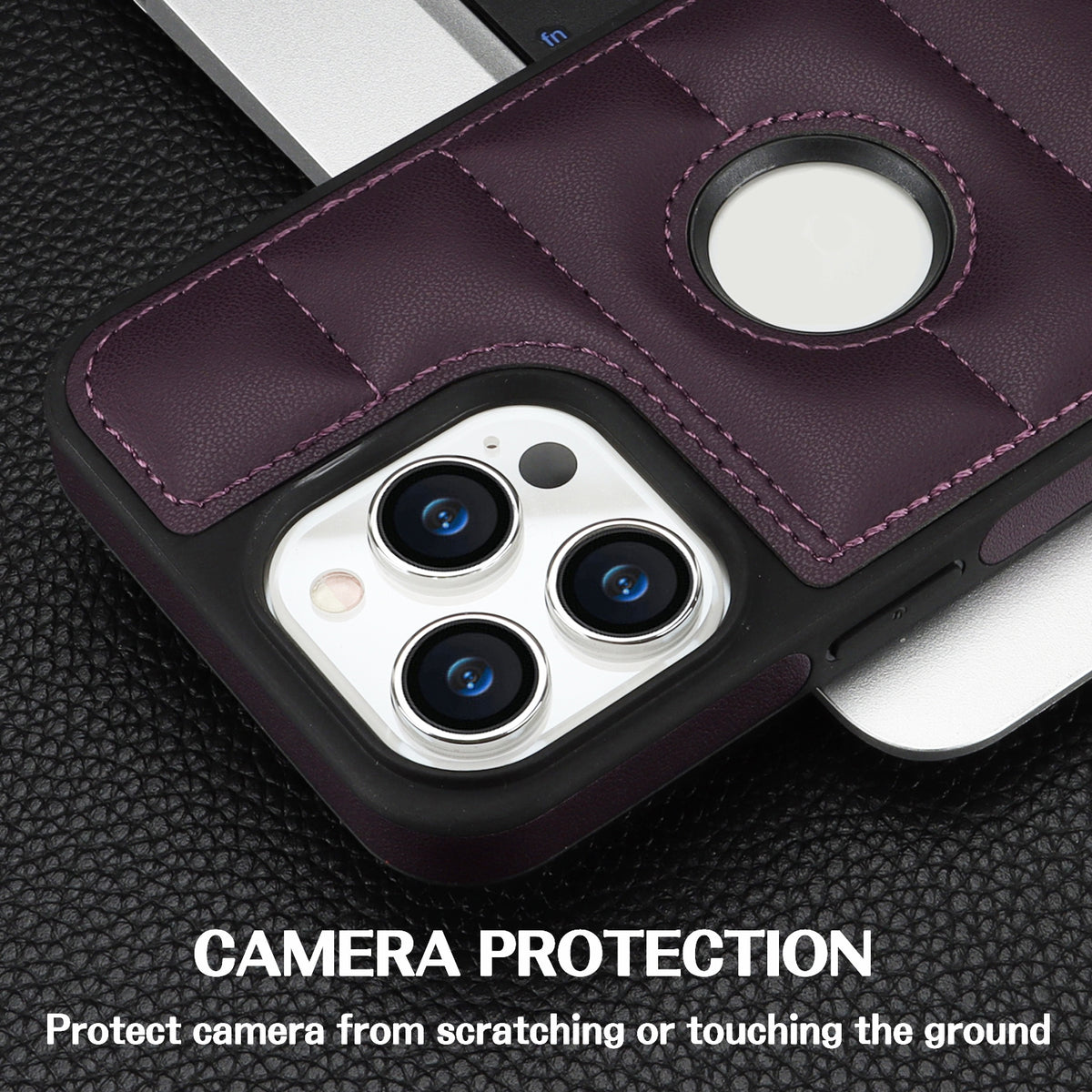 ELECTROPRIME For iPhone 15 Plus Piano Key Hollow Cutout PU Phone Case(Dark Purple)