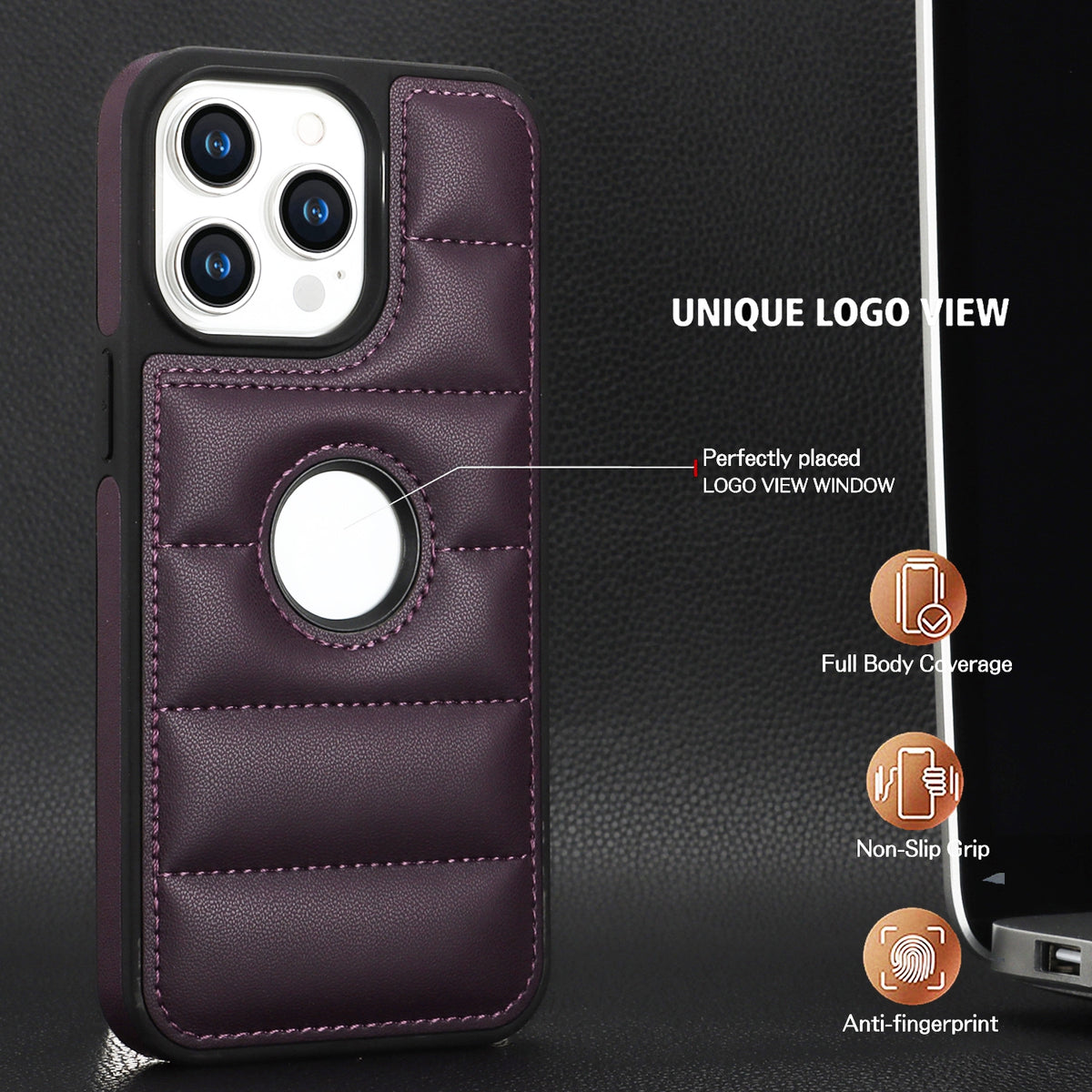 ELECTROPRIME For iPhone 15 Plus Piano Key Hollow Cutout PU Phone Case(Dark Purple)