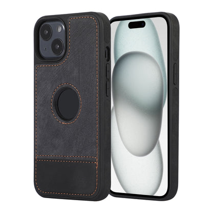 ELECTROPRIME For iPhone 15 Plus Splicing Sewing Hollow Cutout PU Phone Case(Black)