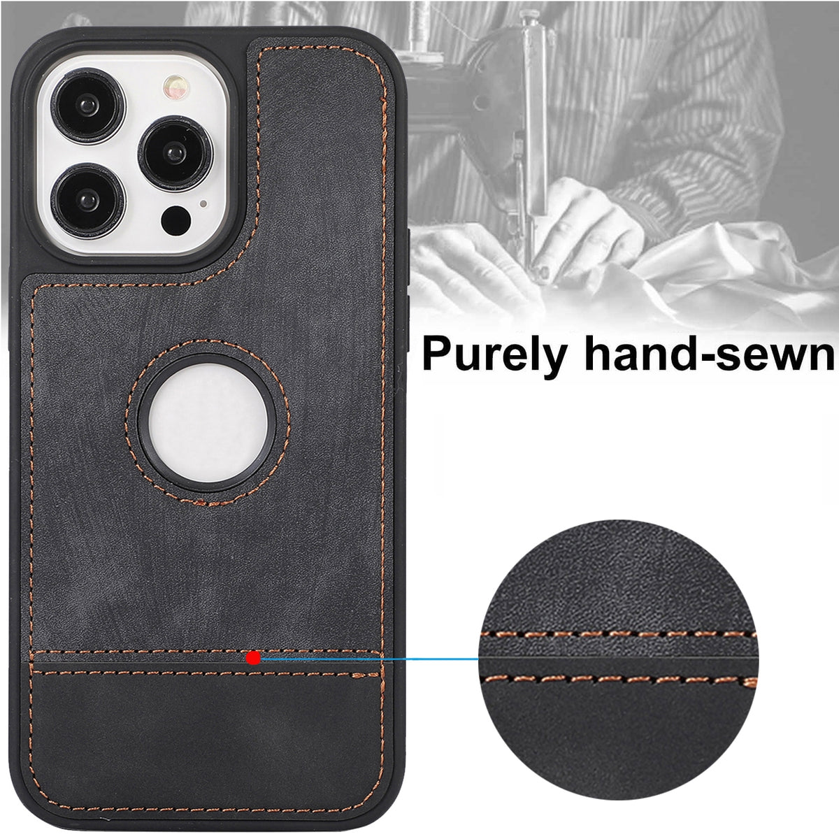 ELECTROPRIME For iPhone 15 Plus Splicing Sewing Hollow Cutout PU Phone Case(Black)