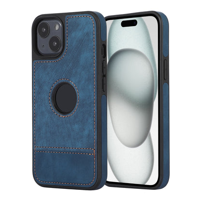 ELECTROPRIME For iPhone 15 Splicing Sewing Hollow Cutout PU Phone Case(Blue)