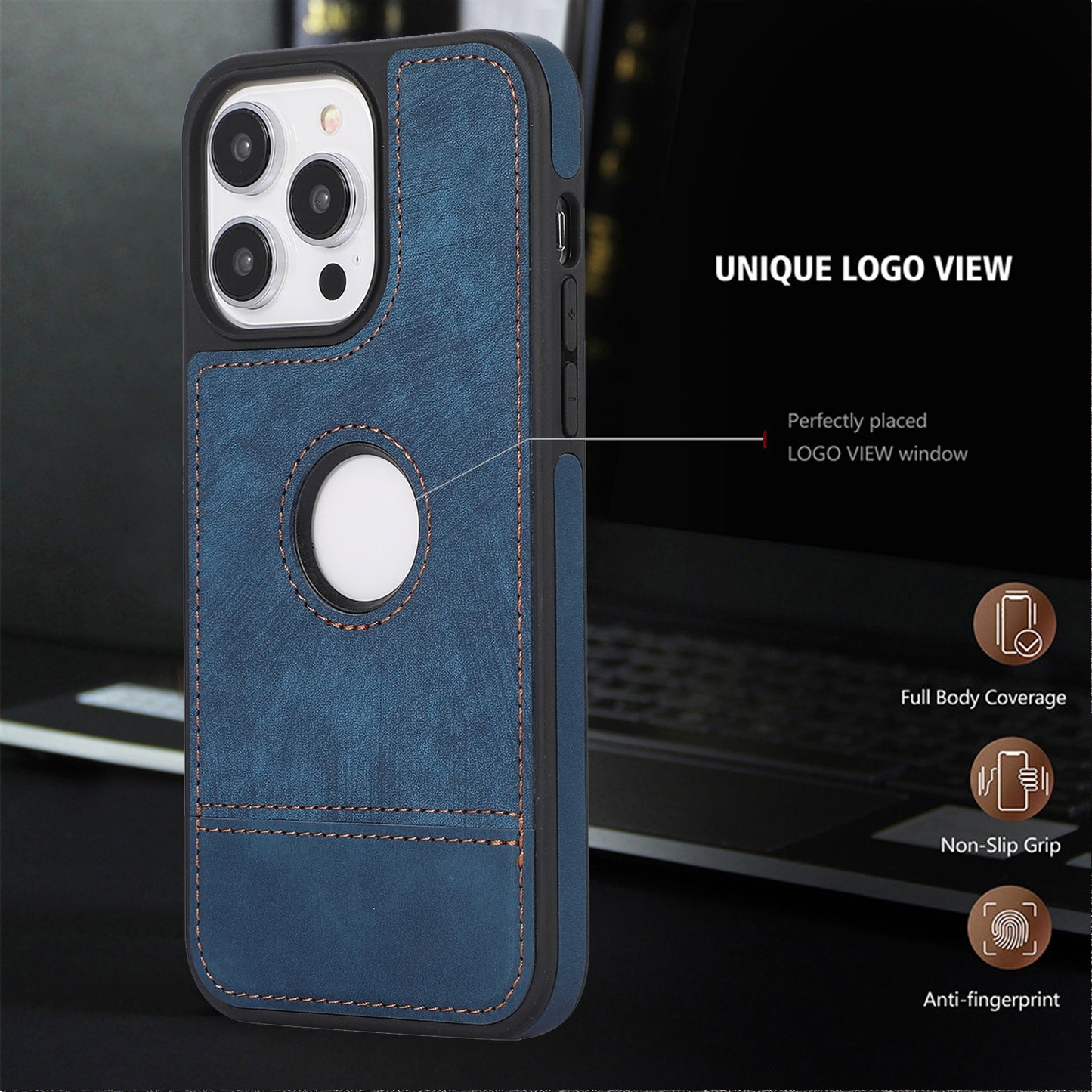 ELECTROPRIME For iPhone 15 Splicing Sewing Hollow Cutout PU Phone Case(Blue)