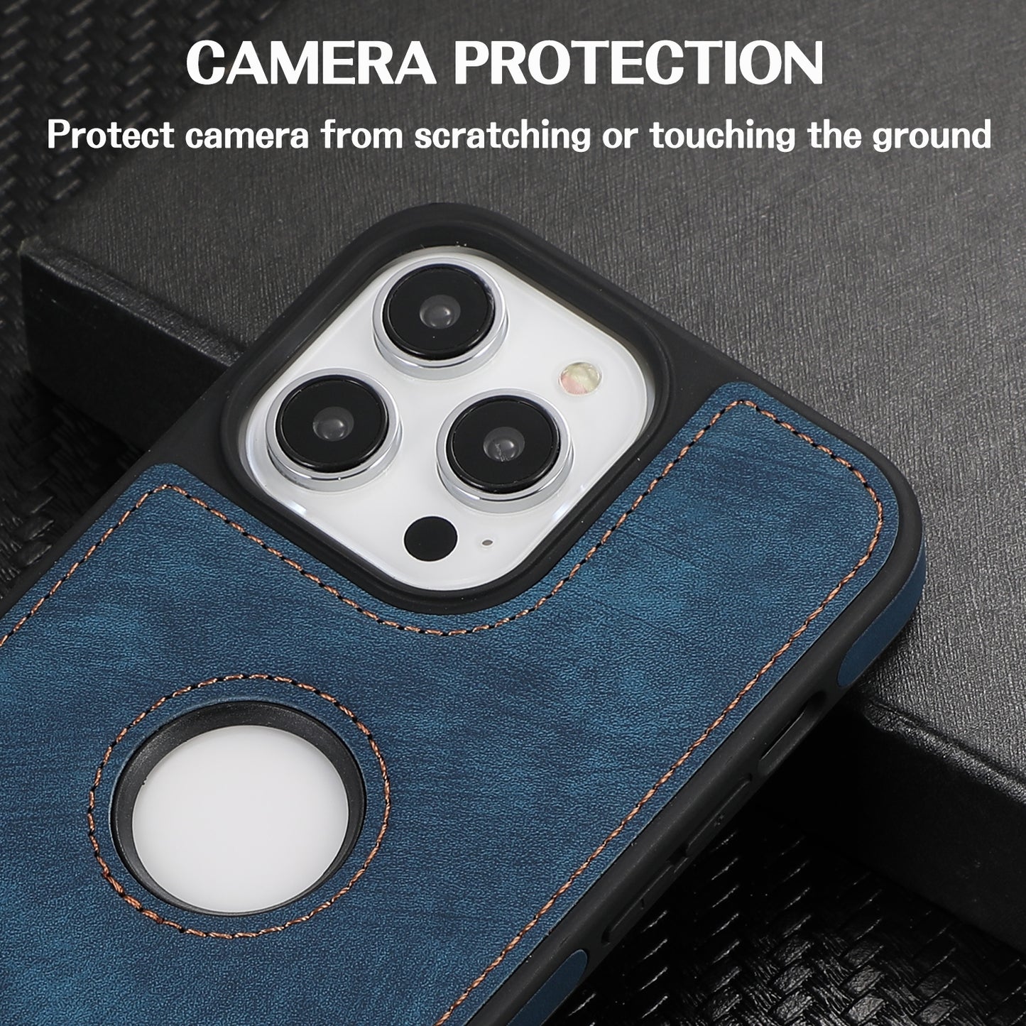 ELECTROPRIME For iPhone 15 Splicing Sewing Hollow Cutout PU Phone Case(Blue)