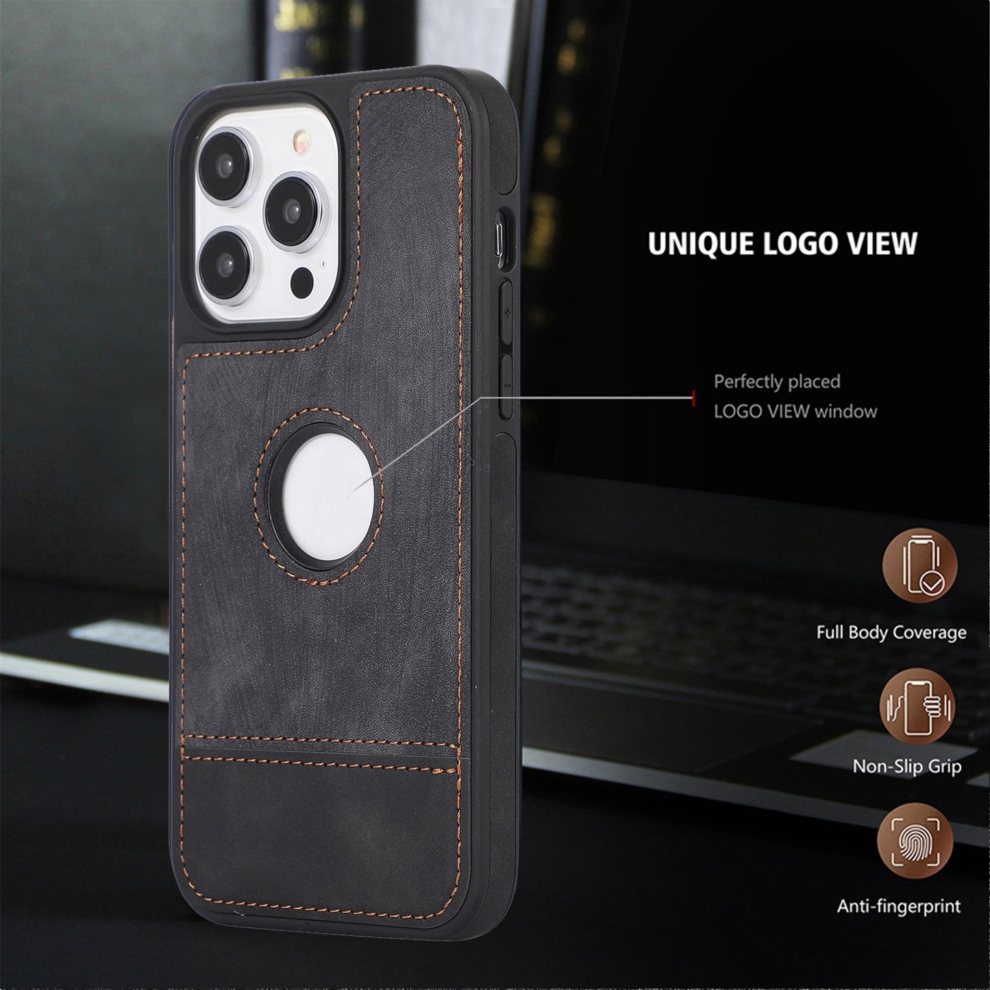 ELECTROPRIME For iPhone 15 Splicing Sewing Hollow Cutout PU Phone Case(Black)