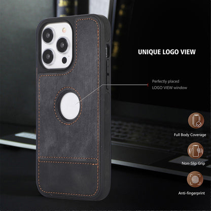 ELECTROPRIME For iPhone 15 Splicing Sewing Hollow Cutout PU Phone Case(Black)