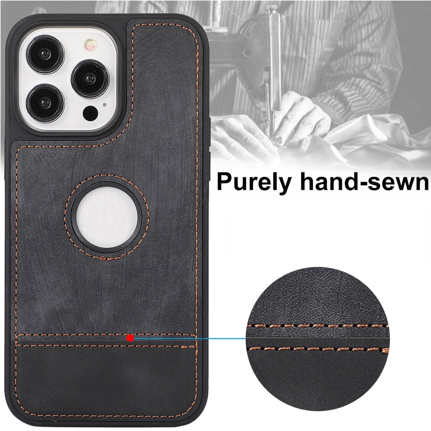 ELECTROPRIME For iPhone 15 Splicing Sewing Hollow Cutout PU Phone Case(Black)
