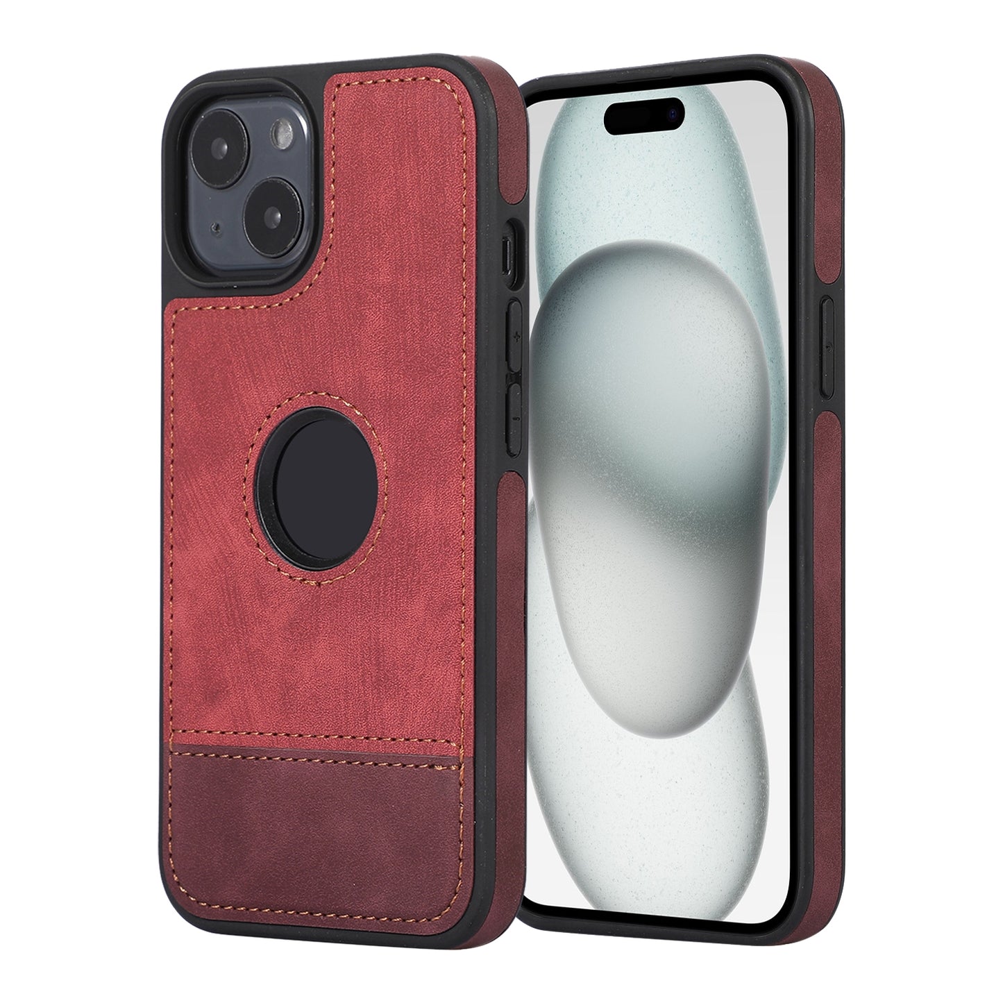 ELECTROPRIME For iPhone 15 Splicing Sewing Hollow Cutout PU Phone Case(Red)