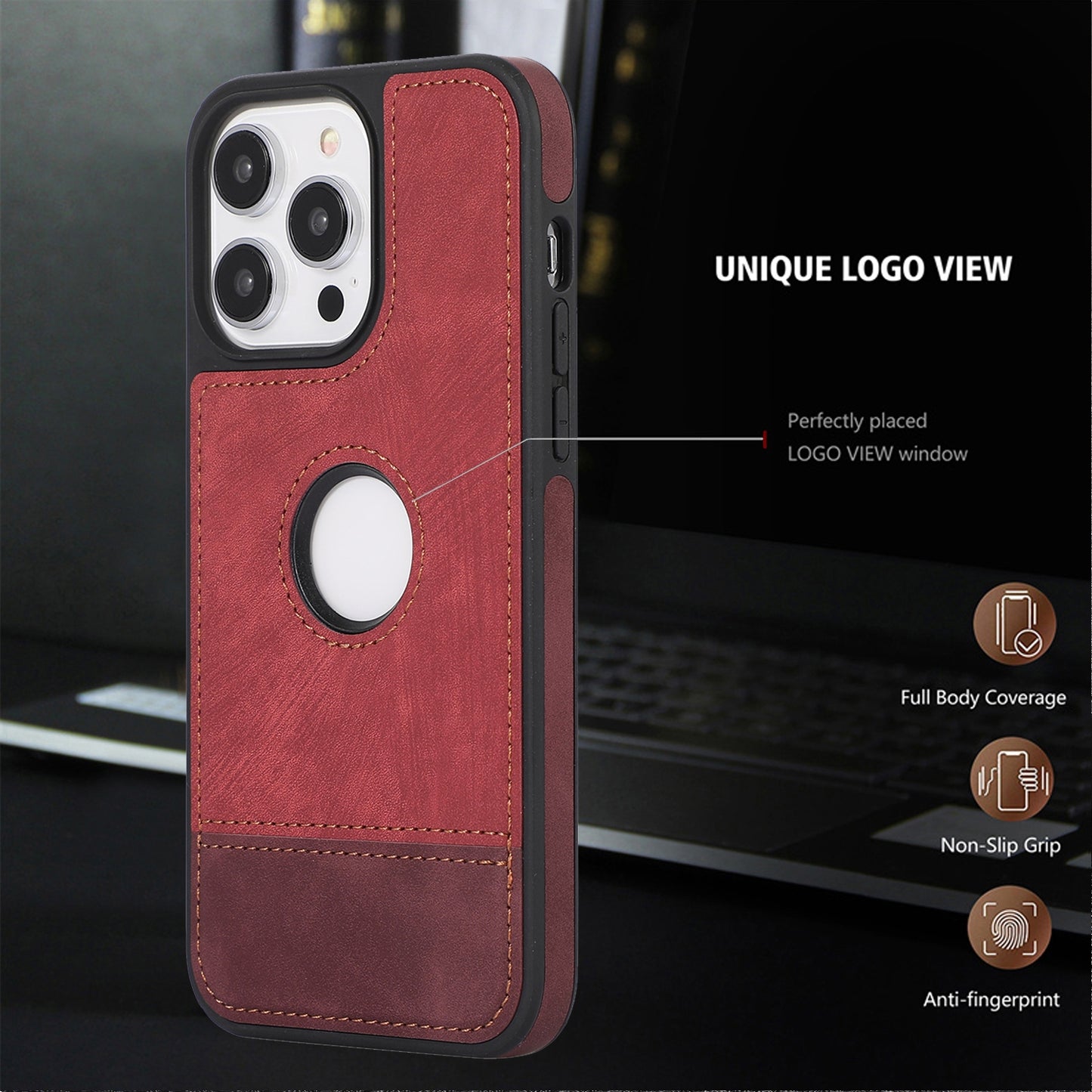 ELECTROPRIME For iPhone 15 Splicing Sewing Hollow Cutout PU Phone Case(Red)