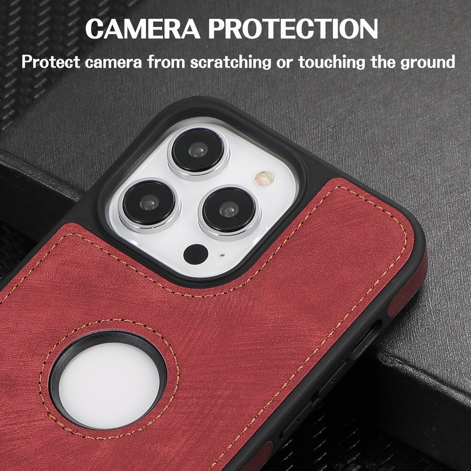 ELECTROPRIME For iPhone 15 Splicing Sewing Hollow Cutout PU Phone Case(Red)