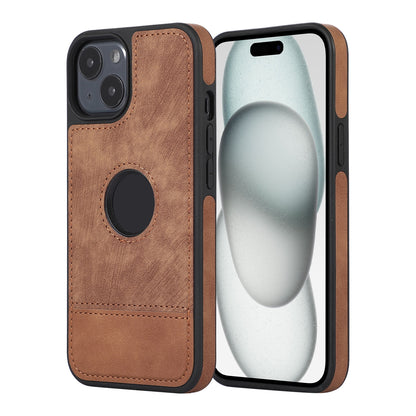 ELECTROPRIME For iPhone 15 Splicing Sewing Hollow Cutout PU Phone Case(Brown)