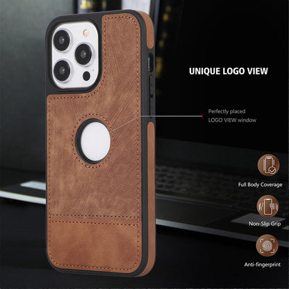 ELECTROPRIME For iPhone 15 Splicing Sewing Hollow Cutout PU Phone Case(Brown)