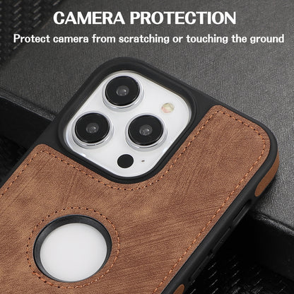 ELECTROPRIME For iPhone 15 Splicing Sewing Hollow Cutout PU Phone Case(Brown)