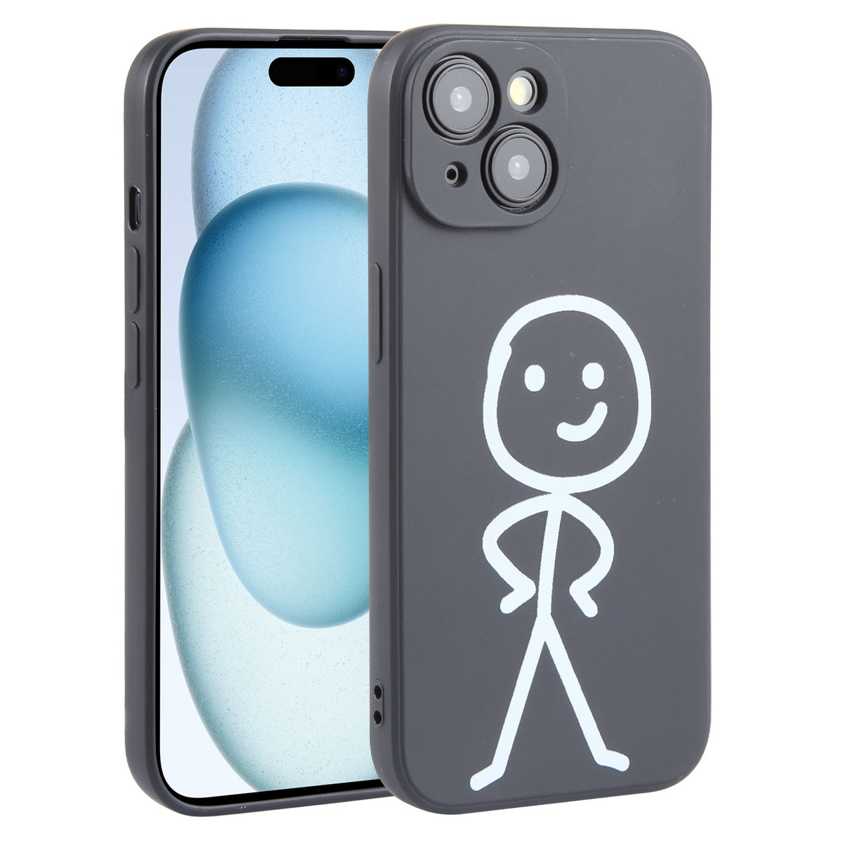ELECTROPRIME For iPhone 15 Plus Stickman Pattern Liquid Silicone Phone Case(Black)