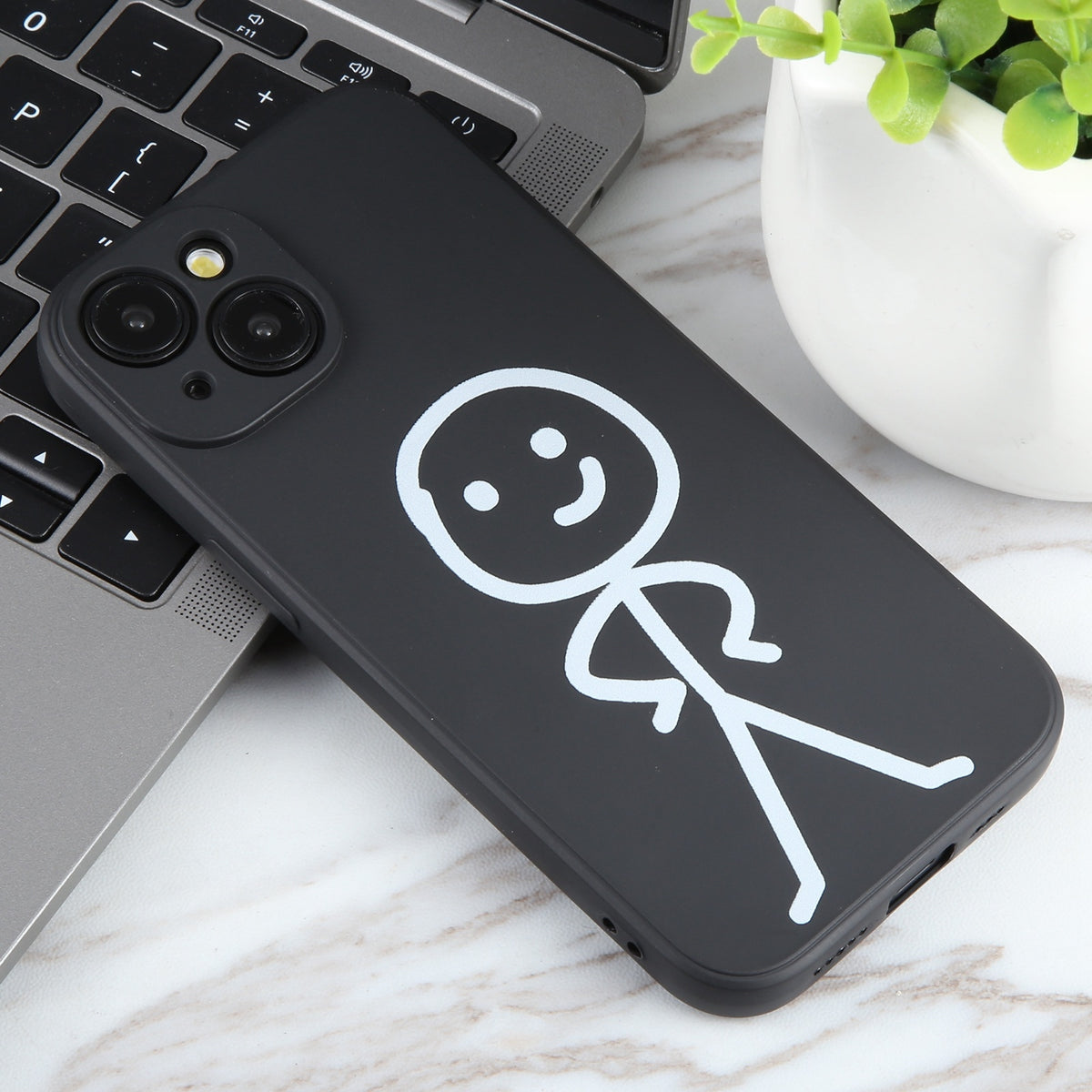 ELECTROPRIME For iPhone 15 Plus Stickman Pattern Liquid Silicone Phone Case(Black)