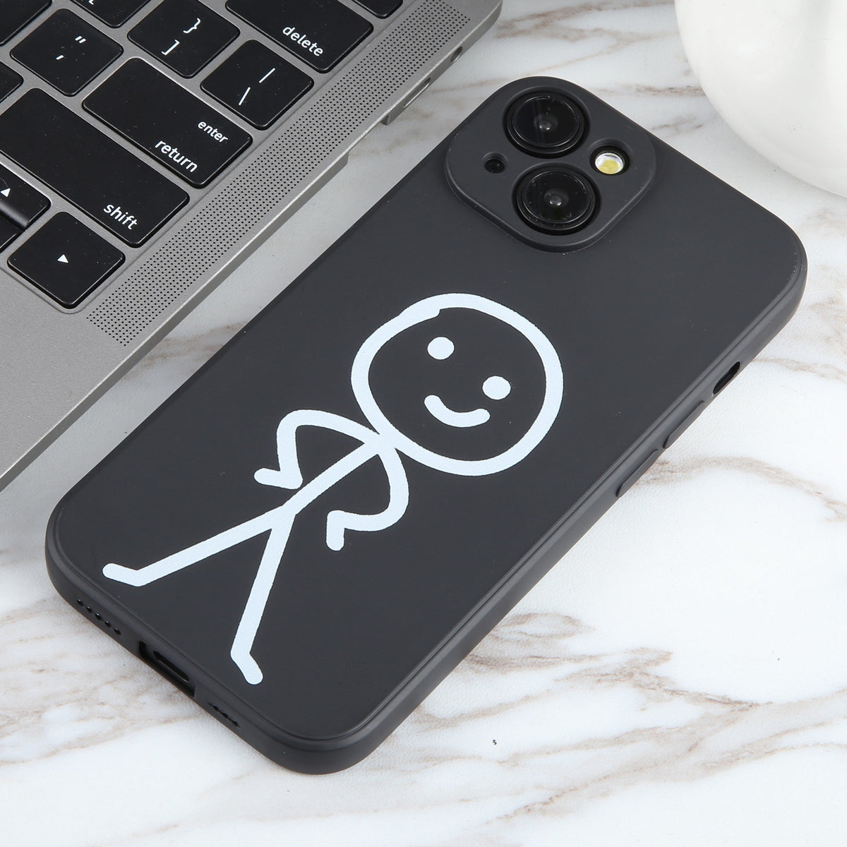 ELECTROPRIME For iPhone 15 Plus Stickman Pattern Liquid Silicone Phone Case(Black)