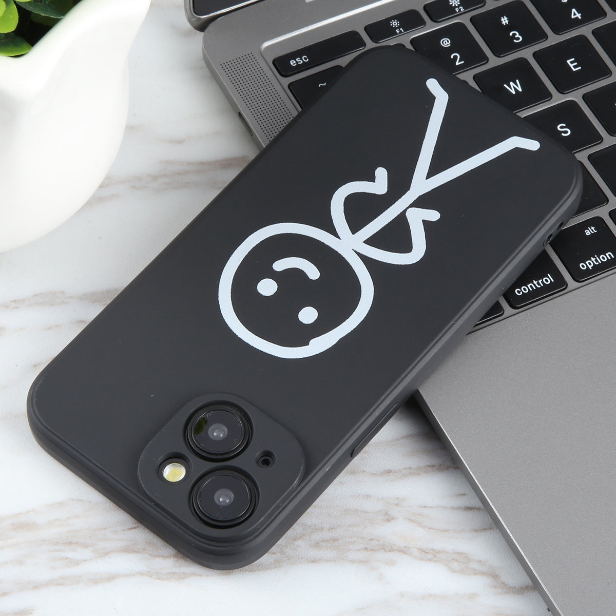 ELECTROPRIME For iPhone 15 Plus Stickman Pattern Liquid Silicone Phone Case(Black)