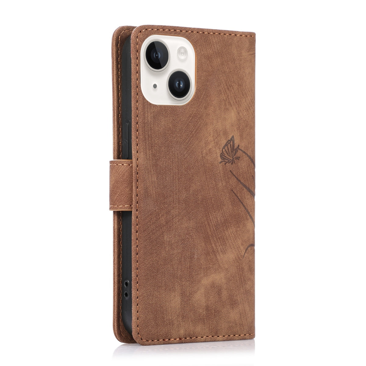 ELECTROPRIME For iPhone 15 Plus Orchid Butterfly Embossed Leather Phone Case(Brown)
