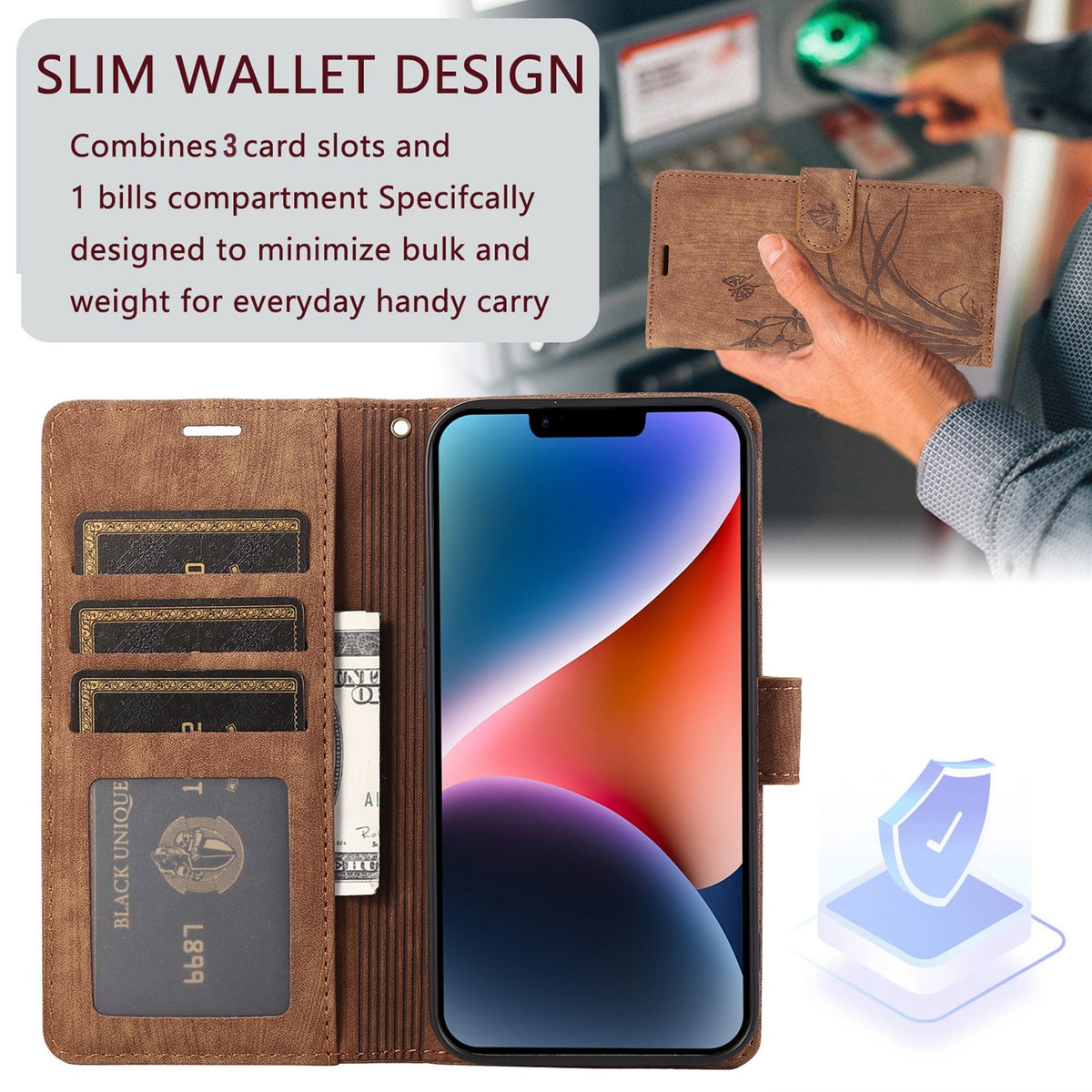 ELECTROPRIME For iPhone 15 Plus Orchid Butterfly Embossed Leather Phone Case(Brown)