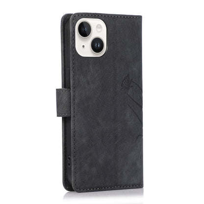 ELECTROPRIME For iPhone 15 Orchid Butterfly Embossed Leather Phone Case(Black)