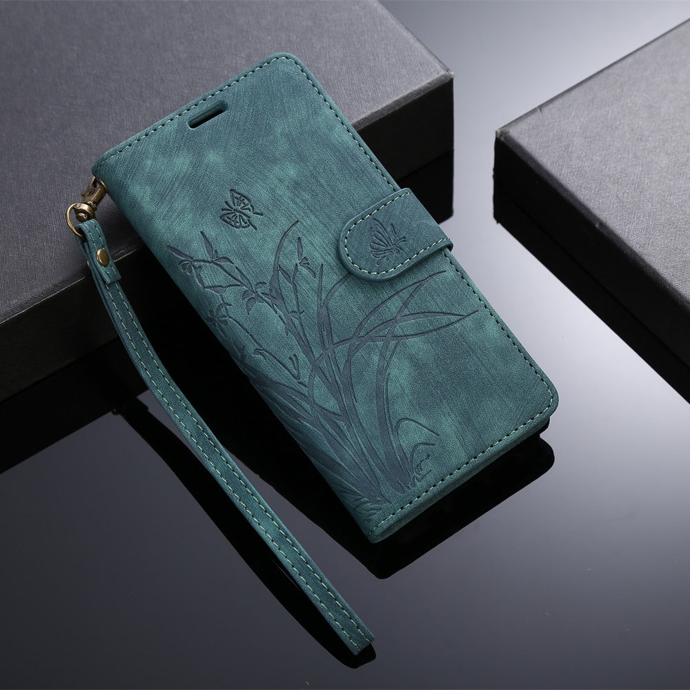 ELECTROPRIME For iPhone 15 Orchid Butterfly Embossed Leather Phone Case(Green)