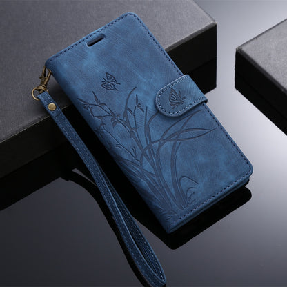 ELECTROPRIME For iPhone 15 Orchid Butterfly Embossed Leather Phone Case(Blue)