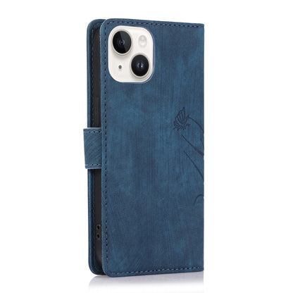 ELECTROPRIME For iPhone 15 Orchid Butterfly Embossed Leather Phone Case(Blue)