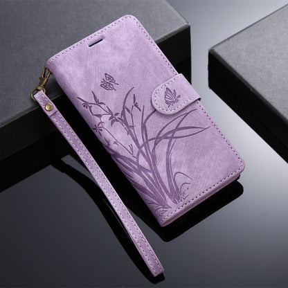 ELECTROPRIME For iPhone 15 Orchid Butterfly Embossed Leather Phone Case(Purple)