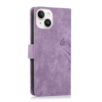 ELECTROPRIME For iPhone 15 Orchid Butterfly Embossed Leather Phone Case(Purple)