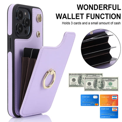 ELECTROPRIME For iPhone 15 Plus YM005 Skin Feel Card Bag Phone Case with Long Lanyard(Light Purple)