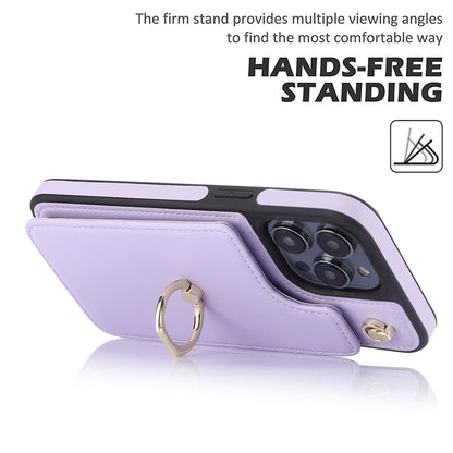 ELECTROPRIME For iPhone 15 Plus YM005 Skin Feel Card Bag Phone Case with Long Lanyard(Light Purple)