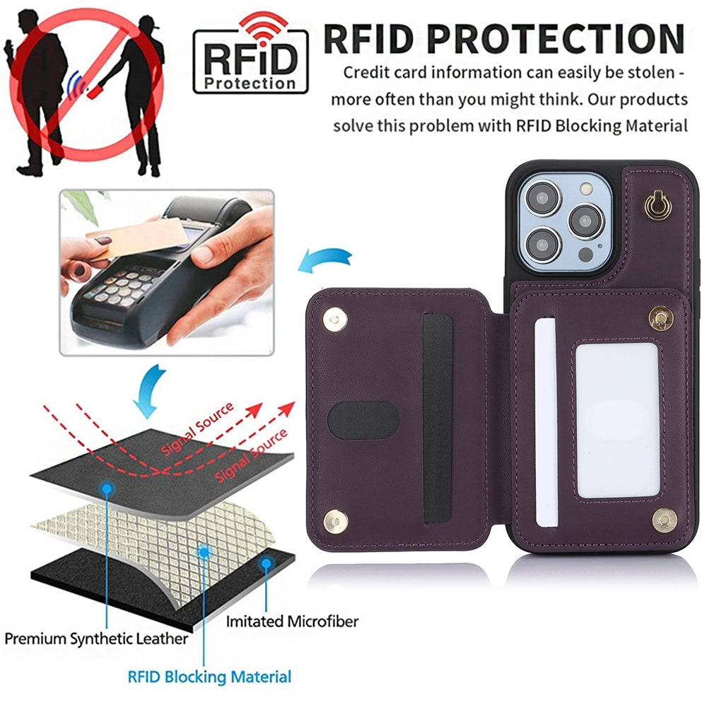 ELECTROPRIME For iPhone 15 Plus YM006 Skin Feel Zipper Card Bag Phone Case with Dual Lanyard(Dark Purple)
